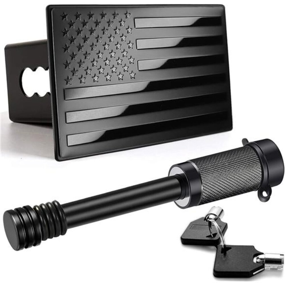 American Flag Metal Trailer Hitch Cover for 2 inch Receivers（with 5/8-Inch Pin)